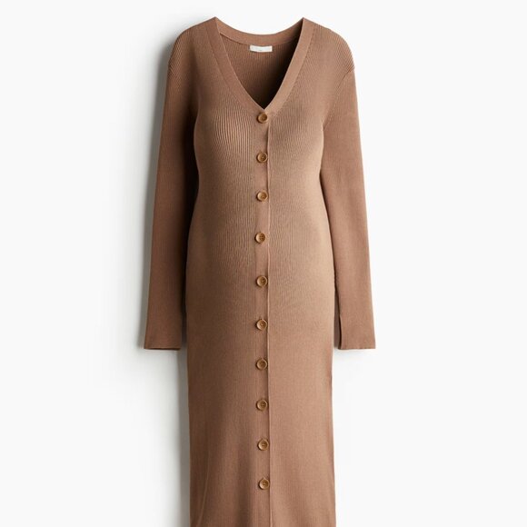 NWOT Maternity Rib-Knit Button-Front Dress - Picture 1 of 2